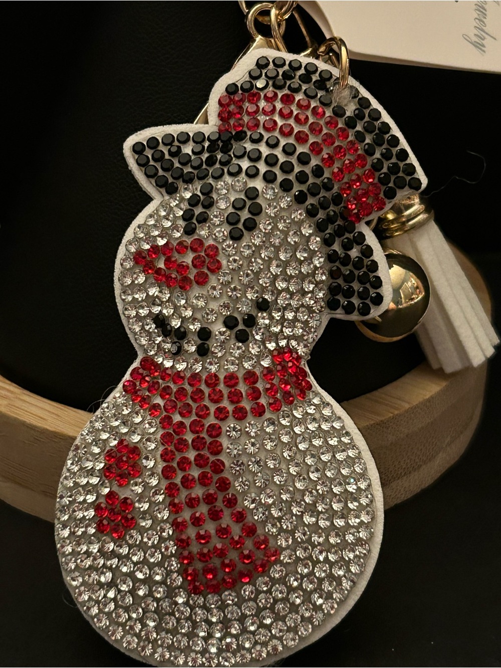 PREMIUM Puffy Red, Silver & Black Crystal Snowman Keychain Bag Charm